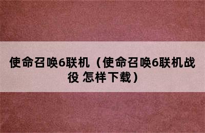 使命召唤6联机（使命召唤6联机战役 怎样下载）